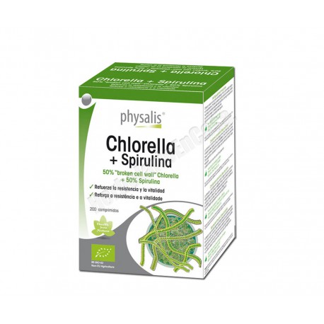 Chlorella (pared celular rota) + Spirulina 200 comprimdos - Physalis